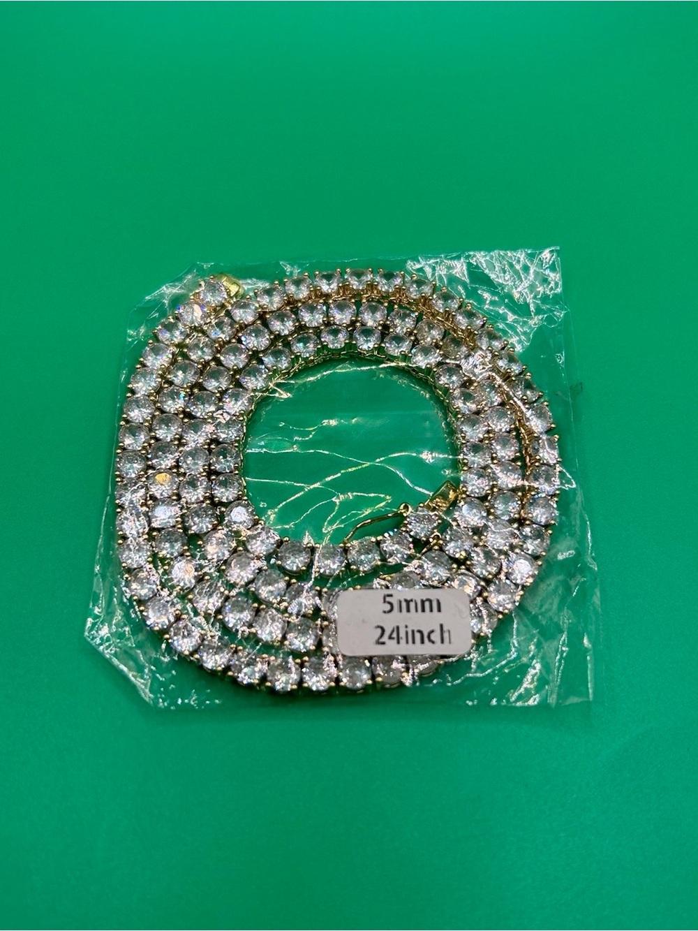 5mm Gold Moissanite Tennis Chain VVS1 24 Inch Mens Necklace No Pass New